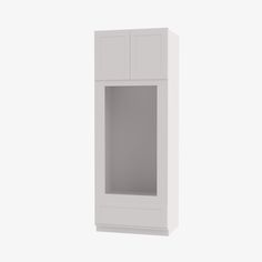 a white cabinet with two doors and shelves