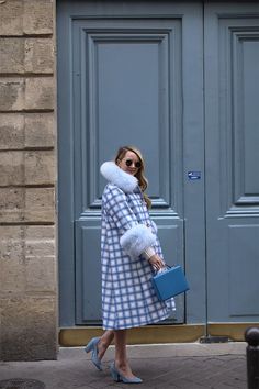 BABY BLUES // CHECK COAT IN PARIS Accessories Matching, Cold Fashion, Blair Eadie, Checked Dress, Saks Potts, Cool Coats, Atlantic Pacific, Sunday Style, Coat White