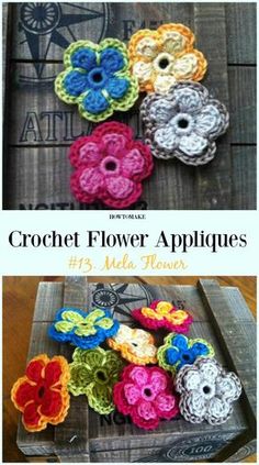 crochet flower appliques in different colors and sizes