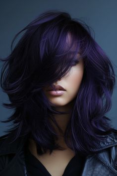 42+ Stunning Midnight Purple Hair Ideas Blue Baylage Hair Dark, Purple Hair Styles, Vibrant Purple Hair, Hair With Purple Highlights, Peek A Boo Hair, Black And Purple Hair, Purple Hairstyles, Pelo Color Borgoña