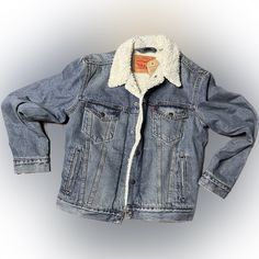 Small Adults Cheap Levi's Medium Wash Outerwear, Levi's White Winter Outerwear, Casual Blue Sherpa Outerwear, Levis Sherpa Jacket Outfit Men, Mens Denim Sherpa Jacket Outfit, Sherpa Lined Denim Jacket Outfit Men, Mens Sherpa Jacket, Levi’s Sherpa Jacket, Trucker Jacket Men