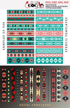 "13 Native American Patterns Border Digital Stencil and Decal Templates - vector and raster digital files to use for your crafting projects. These are digital templates, no physical items will be sent. You can use these templates to make your own Mylar film stencils or vinyl decals to decorate furniture, wood boxes, etc. You will receive this set in 5 file formats: SVG (4 vector files - unlimited resizing with no quality loss) EPS (1 vector file - unlimited resizing with no quality loss) PDF (1 Native American Embroidery Designs, Indigenous Design Patterns, American Indian Patterns, Native American Motifs, Native Patterns Design, Native American Embroidery Patterns, Native American Geometric Designs, Native American Patterns Design, Native American Pixel Art