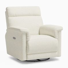 a white recliner chair sitting in front of a white background