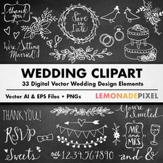 chalkboard wedding clipart set