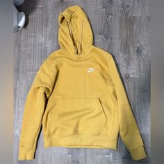 Brand New No Stains Never Been Worn Yellow Crew Neck Hoodie For Fall, Yellow Hoodie With Ribbed Cuffs For Fall, Yellow Casual Hoodie For Fall, Casual Mustard Sweatshirt For Fall, Yellow Sweatshirt For Sports In Fall, Casual Yellow Hoodie For Fall, Mustard Casual Sweatshirt For Fall, Casual Yellow Tops With Drawstring Hood, Casual Yellow Hoodie With Ribbed Cuffs