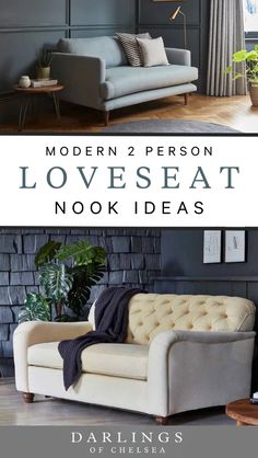 two different couches with the text modern 2 person loveseat nook ideas