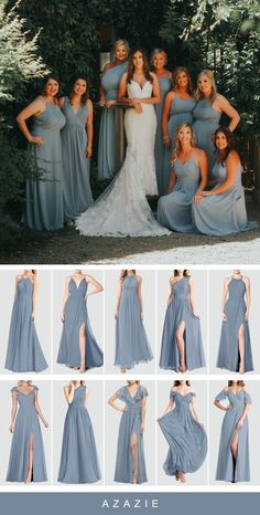 the bridesmaids are posing for pictures in their dresses