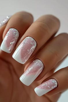 50 Glitter Nail Designs For Beautiful Dazzling Nails 17 Simple Sparkle Nails, Glitter French Nails, Nails Design With Rhinestones, Nails Only, Colorful Nail Designs, Nail Designs Glitter