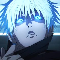 an anime character with white hair and blue eyes