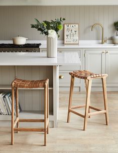 Artisan Woven Leather Seat Counter Stool Woven Bar Stools, Scandi Furniture, Rattan Counter Stools, Brown Leather Armchair, Rattan Bar Stools, Oak Stool, Kitchen Seating, 2023 Design, Kitchen Counter Stools