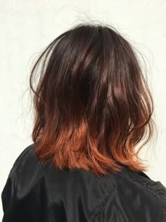 Orange Hair Tips, Ginger Peekaboo Hair, Dip Dye Hair Brown, Dyed Hair Tips, Hair Tips Dyed, Undercolor Hair, Orange Brown Hair, Orange Ombre Hair