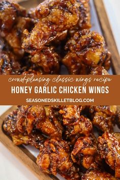 honey garlic chicken wings with text overlay