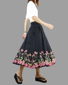 * A high waist skirt, with beautiful flowers embroidery.* It is made of high end cotton, with two pockets.* If you need to custom make the skirt waist and length, please contact us.* Support 7 days return to get full refund on item without any reason.* Can custom size and colors, lead time is 6-8 days;* Let us know your usual size in your country and your overall height.* If you have some specific request or special characters such as broad shoulder, long arms, long waist, etc you think we need Floral Embroidered Full Skirt For Spring, Spring Full Skirt With Floral Embroidery, Spring Floral Embroidered Full Skirt, Relaxed Floral Embroidery Skirt For Spring, Floral Embroidered Full Skirt For Summer, Flowy Full Skirt With Floral Embroidery, Spring Embroidered Knee-length Skirt, Spring Floral Embroidery Maxi Skirt, Spring Floral Embroidery Relaxed Skirt