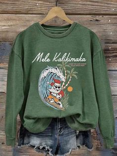 Women's Hawaiian Christmas Mele Kalikimaka Print Crew Neck Sweatshirt Hawaiian Christmas, Mele Kalikimaka, The Picture, Crew Neck Sweatshirt, Round Neck, Shop Now, Product Description, Crew Neck, Sweatshirts