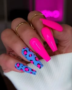 Leopard Nail Designs, Bright Summer Nails, Animal Print Nails, Bright Nails, Nail Fashion, Unique Acrylic Nails, Pink Acrylic Nails