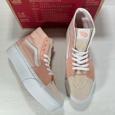 Brand: Vans Off The Wall Style: Sk8-Hi Tapered Stacked Platform Sneakers Color: Color Block Peach Condition: New, Box Is Missing Lid. See All Pictures For Details. Size: Us Women's 9.5 / Men's 8.0 -Canvas And Suede Upper -Lace Up Closure -Signature Rubber Waffle Outsoles -High Top Sneaker Peach Sneakers, Wall Style, Vans Sk8 Hi, Sneakers Women, Vans Off The Wall, Sk8 Hi, Vans Sk8, Womens Vans, Platform Sneakers