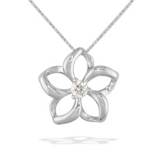 40034 - 14K White Gold - Floating Plumeria Pendant