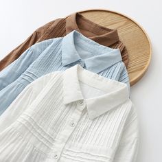 Women's Elegant Shirt Solid Lapel Pleated Shirt Top Spring Blouse With Casual Collar In Solid Color, Spring Workwear Tops With Casual Collar, Spring Casual Collar Top For Workwear, Casual Collar Tops For Spring Workwear, Relaxed Fit Top With Casual Collar For Spring, Relaxed Fit Casual Collar Top For Spring, Casual Cotton Blouse With Casual Collar, White Tops With Casual Collar For Spring, White Cotton Blouse With Casual Collar