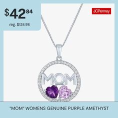 Features: Quick Ship, Mom JewelryJewelry Closure: Spring Ring ClaspSetting: ProngStone Cut: HeartMetal Color: WhiteChain Length: 18 InchPendant Length: 27mmPendant Width: 20mmChain Construction: BoxCare: Wipe CleanStone Type: 2 Genuine Amethyst, 42 Lab Created SapphireAuthenticity: Genuine StoneBirthstone: February BirthstoneMetal: Sterling SilverNecklace Type: Pendant NecklacesCountry of Origin: Imported Purple Necklace For Mother's Day Gift, Purple Sterling Silver Necklace For Mother's Day, Purple Pendant Necklace For Mother's Day, Mother's Day Purple Sterling Silver Necklace, Mother's Day Gift Birthstone Necklace, Mother's Day Birthstone Necklace, Purple Sterling Silver Jewelry For Mother's Day, Amethyst Jewelry For Valentine's Day, Purple Round Pendant Jewelry For Anniversary