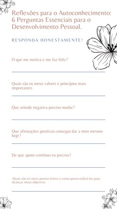 Essas perguntas podem ajudá-lo a refletir sobre diferentes aspectos da sua vida, identificar áreas de melhoria e definir metas para o seu desenvolvimento pessoal. Lembre-se de reservar um tempo para pensar nas respostas e considerar como você pode aplicar essas reflexões no seu dia a dia.❤️‍🩹 Control Journal, About You Quotes, Writing Therapy, Alta Performance, Shadow Work, Interview Questions, Life Coach, Diy Fashion