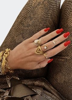 Pebby Forevee | Rings Aesthetic: red nails, red nail style, gold jewelry, gold bracelet, gold rings, stacked rings, stacked bracelets, bracelet stack, hand jewelry, minimalist rings, aesthetic rings Bra Jewelry, Aesthetic Rings, Hand Jewelry, Minimalist Rings, Over The Moon