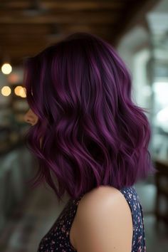 Cool Tone Purple Hair, Merlot Hair, Greek Hairstyles, Purple Hair Ideas, Balayage Long Hair, Purple Balayage, Midnight Purple