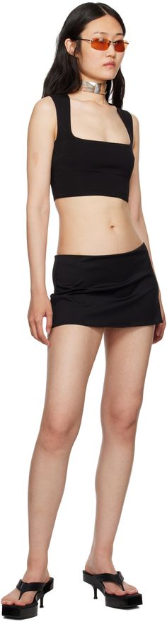 Stretch nylon jersey skirt. · Low-rise · Stretch jersey shorts-style underlay Supplier color: Black Micro Miniskirt, Danielle Guizio, Jersey Skirt, Shorts Style, Luxury Streetwear, Jersey Shorts, Low Rise, Designer Fashion, Mini Skirts