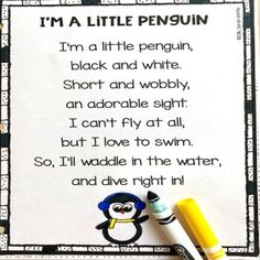 i'm a little penguin poem for kids to use in their writing and crafts