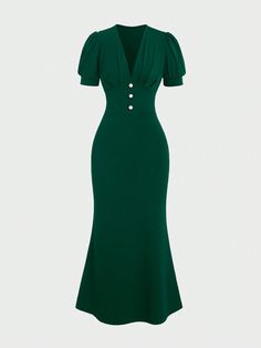 Women's Elegant Slim Fit Short Sleeve Solid Color Summer Dress Dark Green Elegant  Short Sleeve Knitted Fabric Plain Bodycon Medium Stretch  Women Clothing, size features are:Bust: ,Length: ,Sleeve Length: Dark Dress Outfit, Smart Casual Women Outfits, Smart Casual Women, Dark Green Dress, Dark Dress, Emerald Green Dresses, Everyday Fashion Outfits, Maxi Robes, Women Outfits