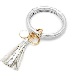 Non Personalized | Wristlet Keychain Bangle with Tassel. Golden Ring, Wristlet Keychain, Leather Keychain, Hands Free, You Bag, Key Ring, Key Rings, Pu Leather, Tassels