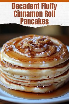 a stack of pancakes on a white plate with cinnamon flavy in the middle