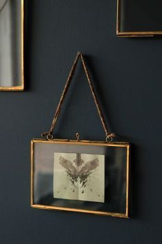 two framed pictures hang on the wall next to each other with rope hanging from them