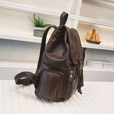 Leather Casual Backpacks Vintage Style Trendy Brown Backpack With Zipper Pocket, Brown School Backpack With Zipper Pocket, School Backpack With Zipper Pocket In Brown, Trendy Brown Leather Backpack With Zipper Closure, Trendy Brown Outdoor Bag, Trendy Brown Outdoor Bags, Brown Leather Backpack With Zipper Pocket For School, Brown Casual Leather Backpack For Travel, Casual Brown Leather Backpack For Travel