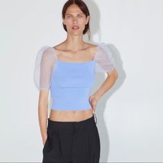 Zara Top. New With Tags. Trendy Blue Mesh Top For Summer, Chic Stretch Blue Knit Top, Blue Trendy Mesh Top For Spring, Trendy Blue Mesh Top For Spring, Casual Blue Fitted Mesh Top, Casual Blue Mesh Top For Spring, Blue Fitted Casual Mesh Top, Blue Fitted Mesh Top Casual Style, Casual Blue Stretch Mesh Top