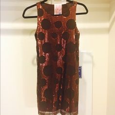 Never Worn Bronze Color With Sequins Very Mini Bnwot Size Medium Fits Like A Small Spring Party Brown Dress, Brown Party Dress For Spring, Brown Sequined Dress For Party, Fitted Brown Dress For Festive Occasions, Brown Mini Dress For Spring Parties, Bronze Color, Sleeveless Dress, Colorful Dresses, Party Dress