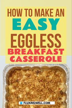 A closeup of easy eggless breakfast casserole Eggless Breakfast Bake, Eggless Brunch Recipes, Eggless Brunch Ideas, No Egg Breakfast Casserole, Egg Free Breakfast Casserole, Breakfast Casserole No Eggs, Eggless Breakfast Casserole, Breakfast Casserole Without Eggs