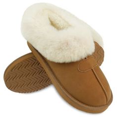 Embrace cozy luxury with these faux fur-lined womens slippers, designed for warmth, comfort, and style. The faux suede upper, memory foam cushioning, and non-slip rubber sole make these slippers both functional and fashionable, ideal for lounging indoors or stepping outside for a quick errand. Perfect as a gift or a personal treat, these slippers bring a touch of elegance and comfort to any home routine. Size: 9-10 Women.  Color: Brown.  Gender: female.  Age Group: adult. Cozy Winter House, Indoor Outdoor House, Home Routine, Slippers Fluffy, Cozy Luxury, Foam Slippers, Outdoor House, Comfy Winter, Suede Moccasins