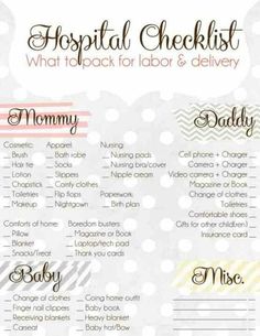 a baby shower checklist with the words,'hospital checklist what to pack for labor