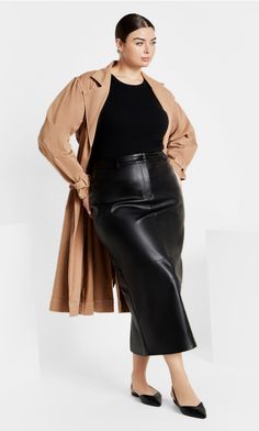 PU Ivy Skirt All Black Outfits For Women, Elevated Essentials, Look Plus Size, Bold Necklace, Leather Jacket Outfits, Ribbed Tank Top, Plus Size Skirts, All Black Outfit, Ribbed Tank