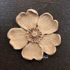 a white flower is sitting on a black surface