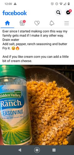 an image of food in a frying pan with facebook caption on the bottom