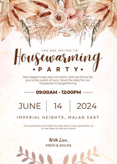 an elegant housewarming party with flowers and leaves