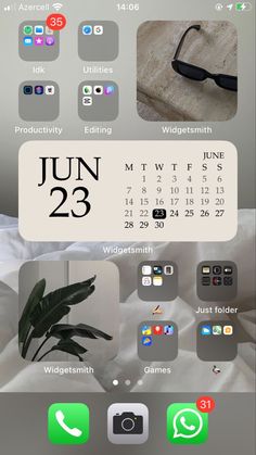 an iphone screen showing the calendar and icons for different devices, including eyeglasses