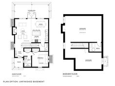 two story house plans with one bedroom and an attached basement, in the same floor plan