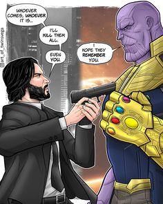 Who would win John wick vs Thanos John Wick Comic, John Wick Meme, Funny Marvel Memes, Dc Memes