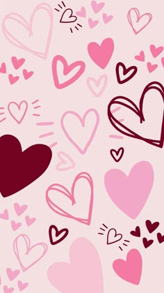 many hearts are drawn on a pink background