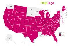 a map of the united states in pink and white with words that read major cities