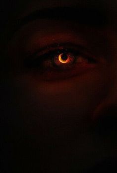 an orange eye glowing in the dark