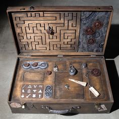 an open suitcase with various items inside it