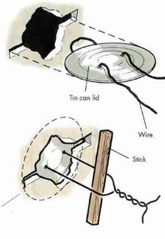 an electrical device with wires attached to it and the words tin can lid wire stick